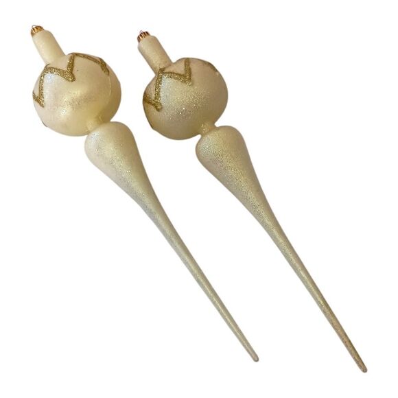 2 LARGE Glass Teardrop Finial Ornaments 12" Christmas Hand Blown Iridescent Vtg. - Picture 10 of 14